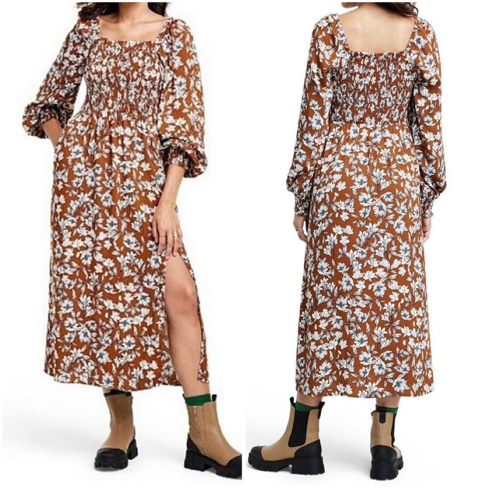 LA LIGNE x Target Floral Smocked Bodice Midi Dress Long Sleeve Maxi